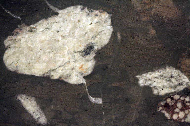 Image couleur d’une roche noire avec grandes taches blanches
