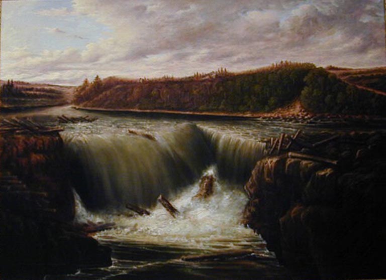 Image couleur de chute d'eau, d’arbres et de montagnes